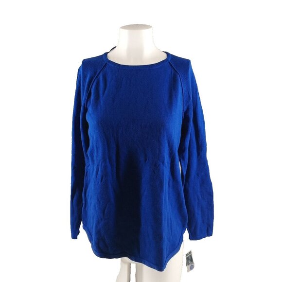 NWT KAREN SCOTT Basic Fall Raglan Sweater Petite MEDIUM Blue 100% Cotton - Picture 1 of 13